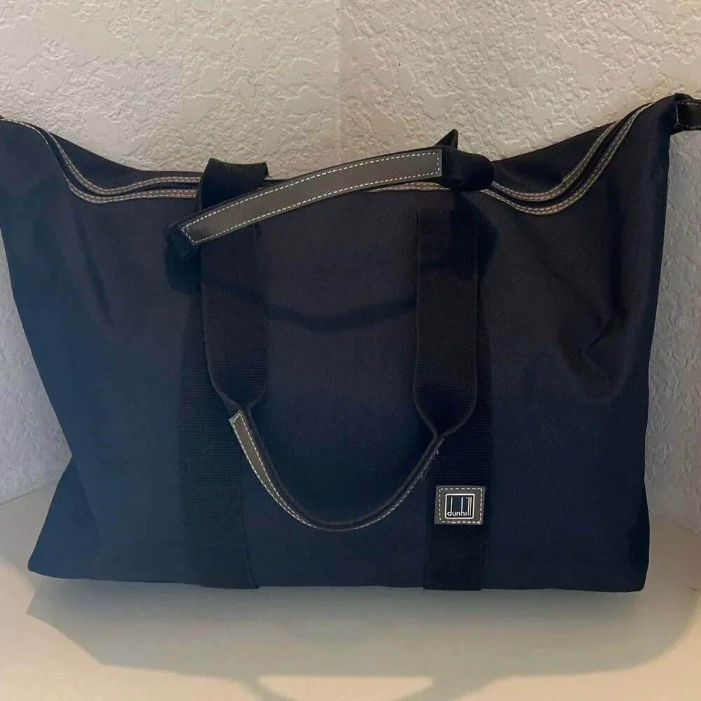 Dunhill Carry On Travel Bag Black Canvas Leather Trim Minimalist Weekender Tote